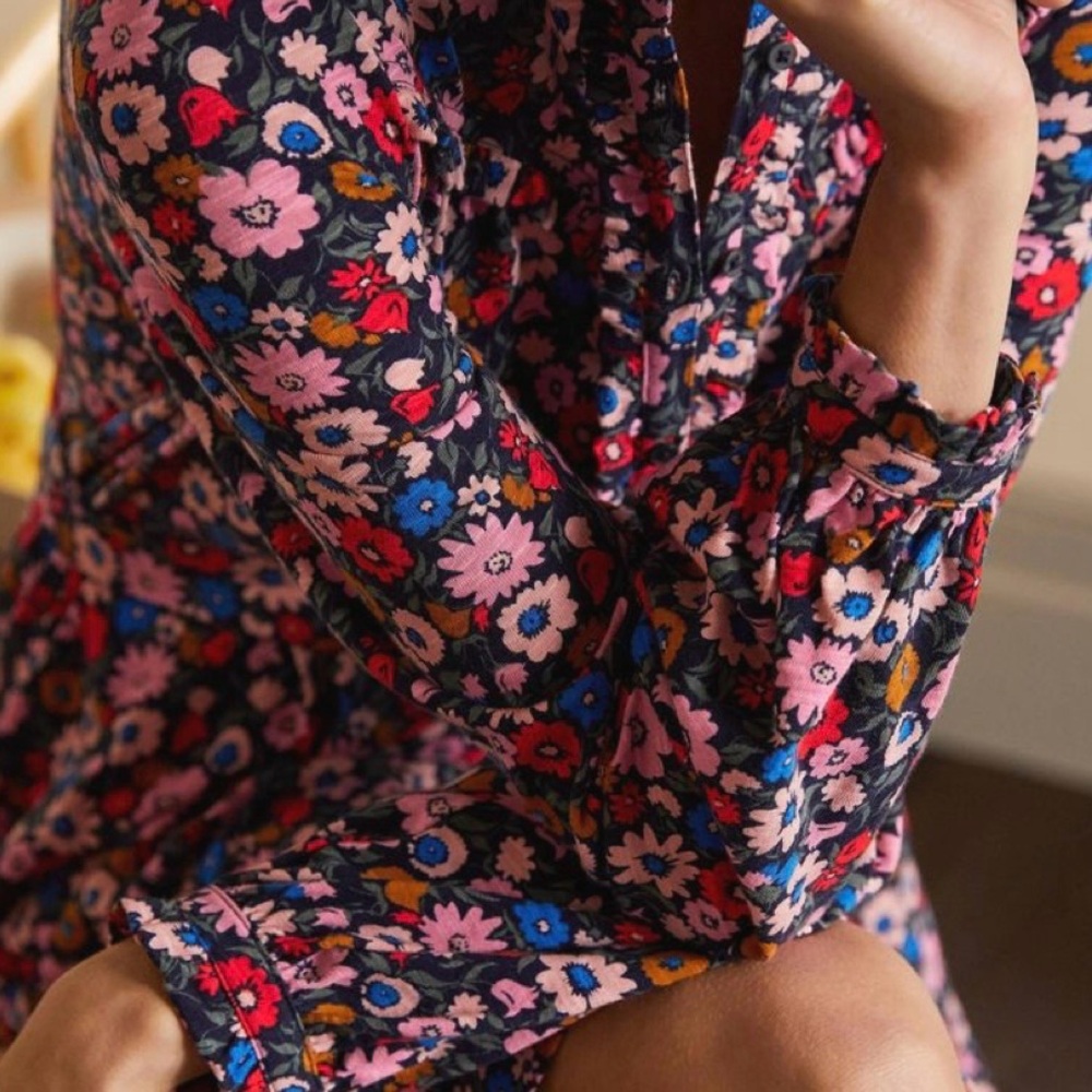 Boden Ruffle Button Mini Dress in French Navy, Elegant Bloom • Size 10 - Picture 3 of 16